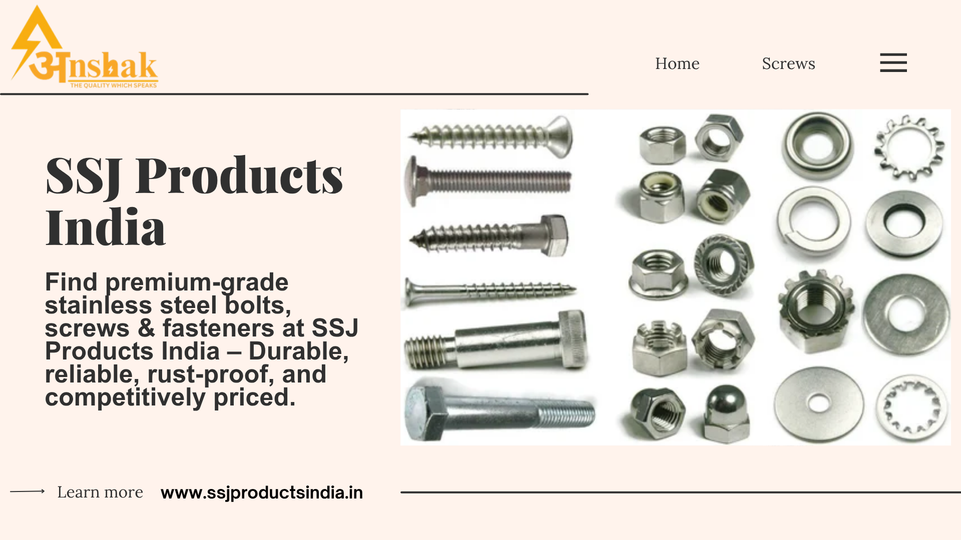 High-quality stainless steel bolts and screws at SSJ Products India